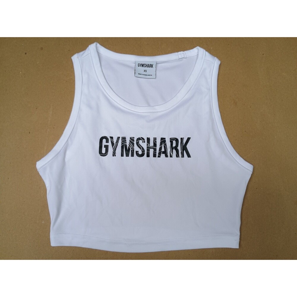 Women's White Gymshark Crop Tank XS Workout Athletic Gym